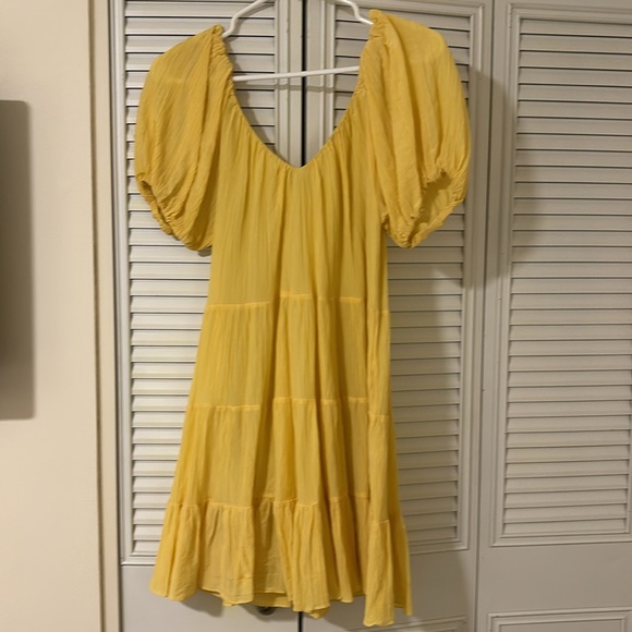 Rebecca Taylor Textured Puff Sleeve Silk Blend Mini Dress-yellow. Size XS - Picture 4 of 6